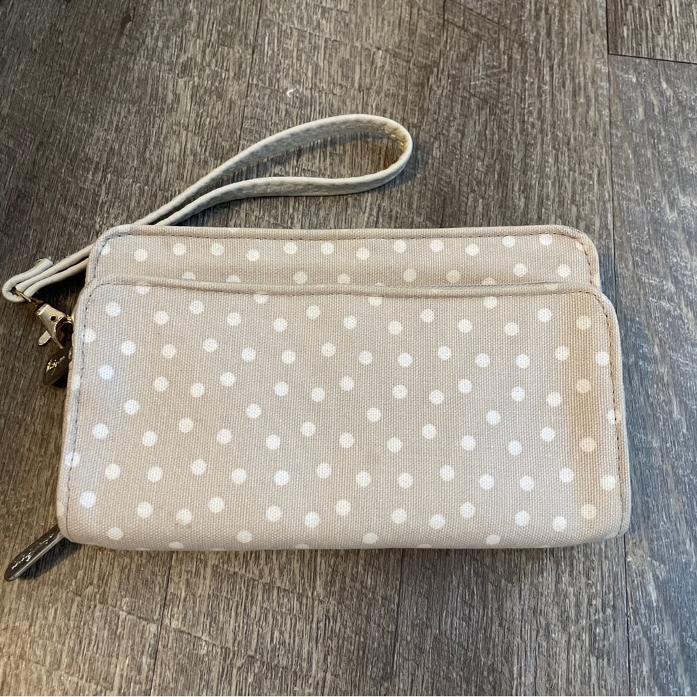 Thirty-One‎ Beige Polka Dot Wristlet